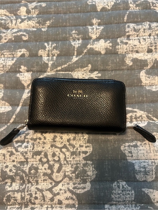 Coach Handbags - Coach Black Pebbled Leather Zip-Around Wallet with Gold Logo